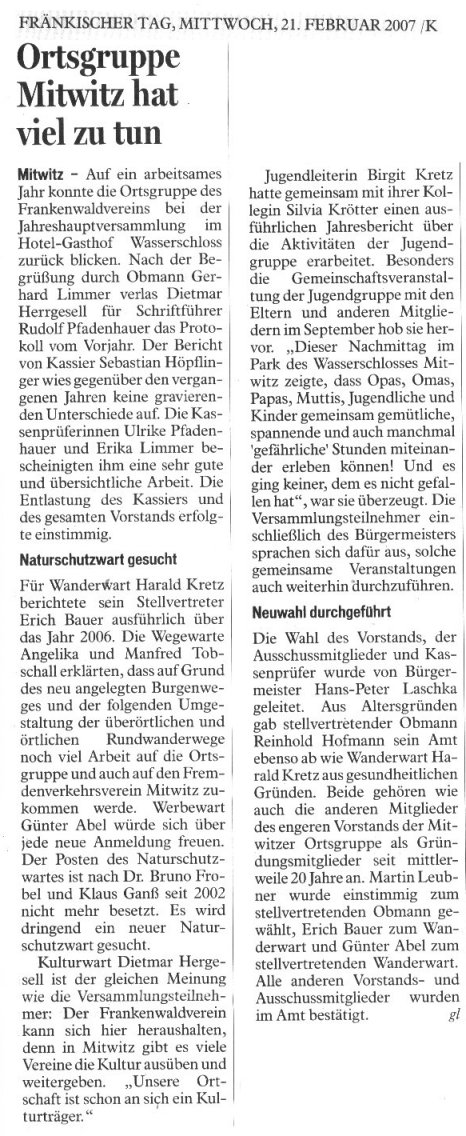 Bericht des FT über die JHV am 7.2.07